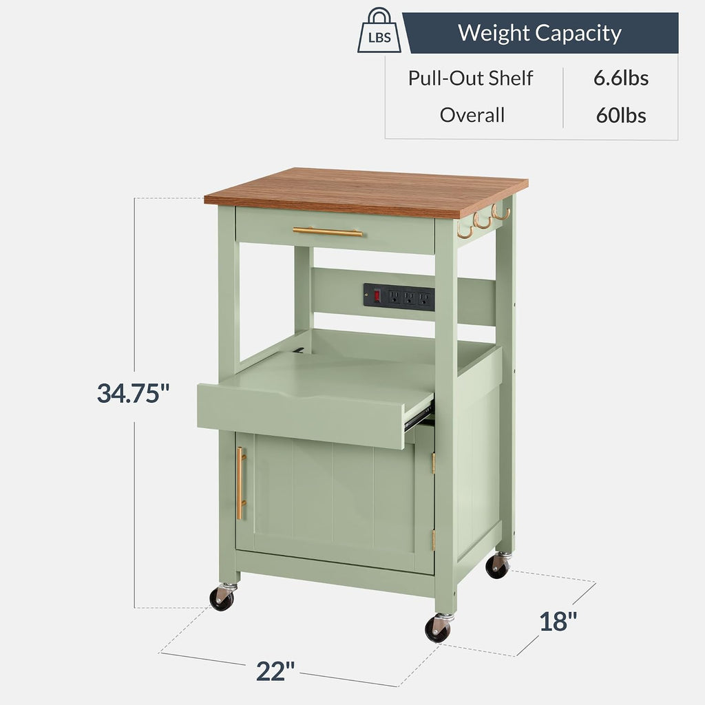 Green Rolling Kitchen Island Cart