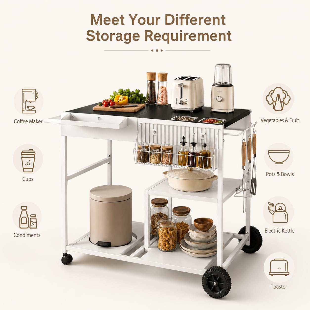 Black Rolling Kitchen Storage Cart