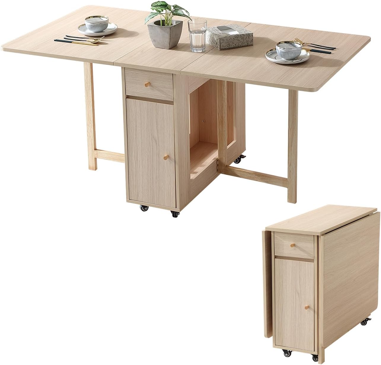 Wood Drop Leaf Dining Table Drawers Wheels