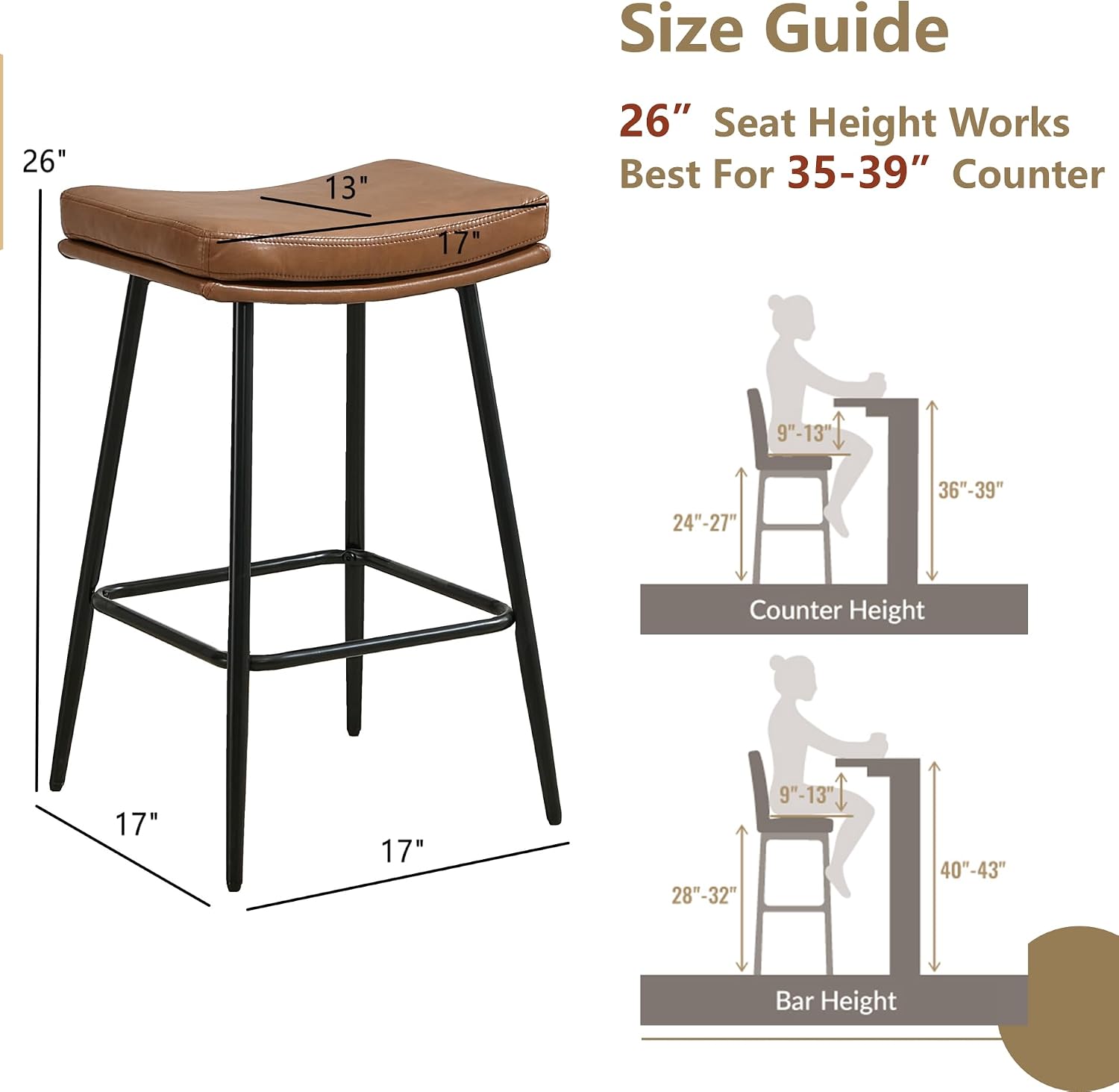 Brown Leather Saddle Counter Stools