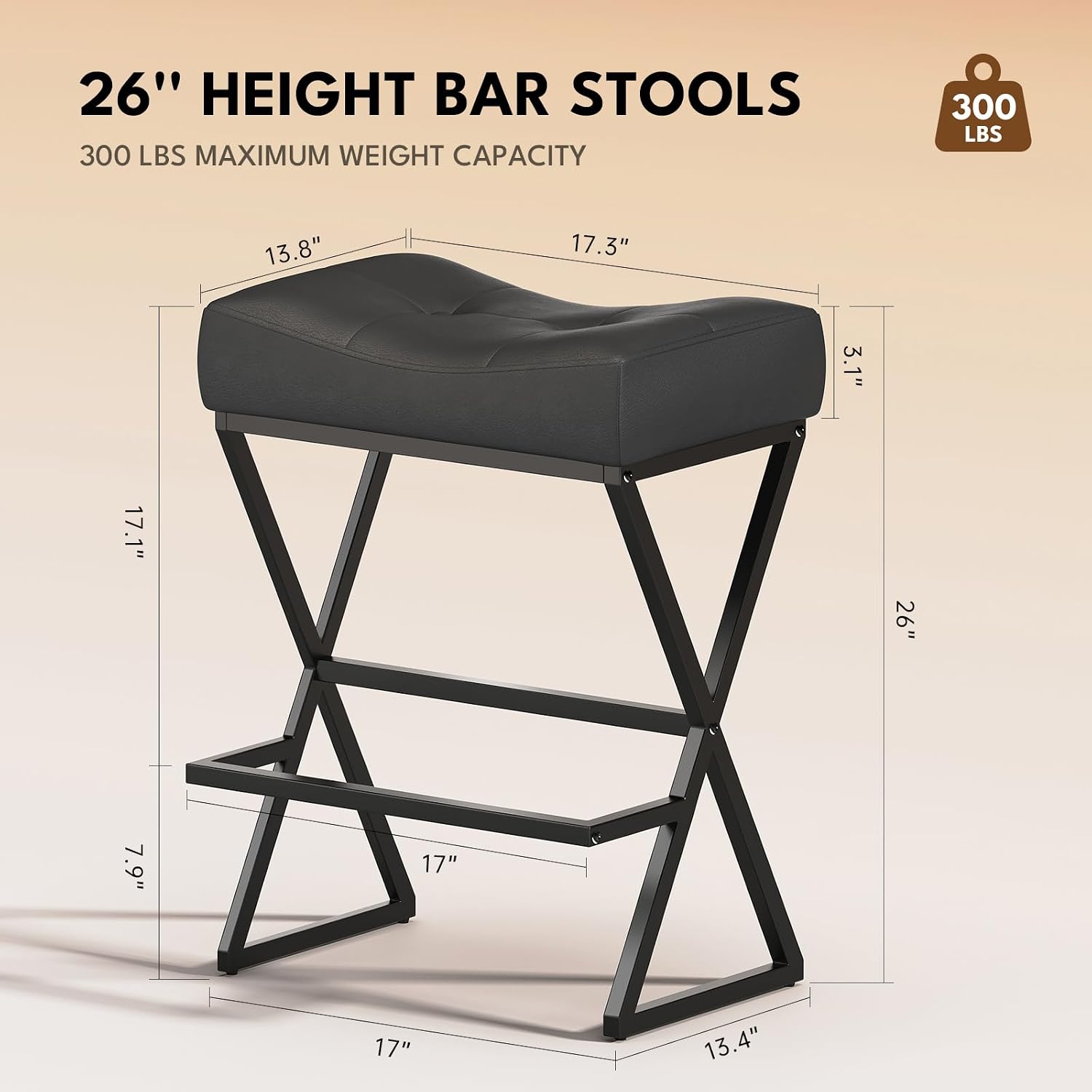Grey Leather Saddle Counter Stools