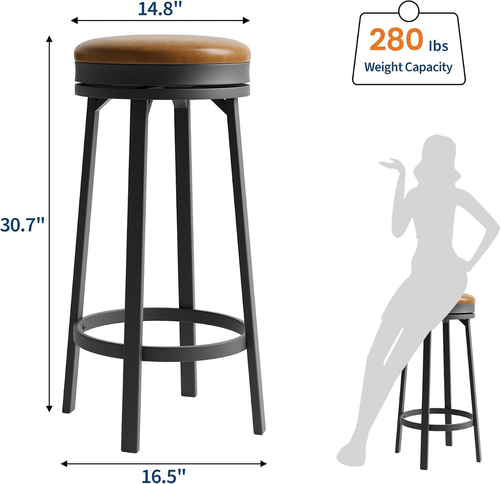 Brown Round Swivel Bar Stools