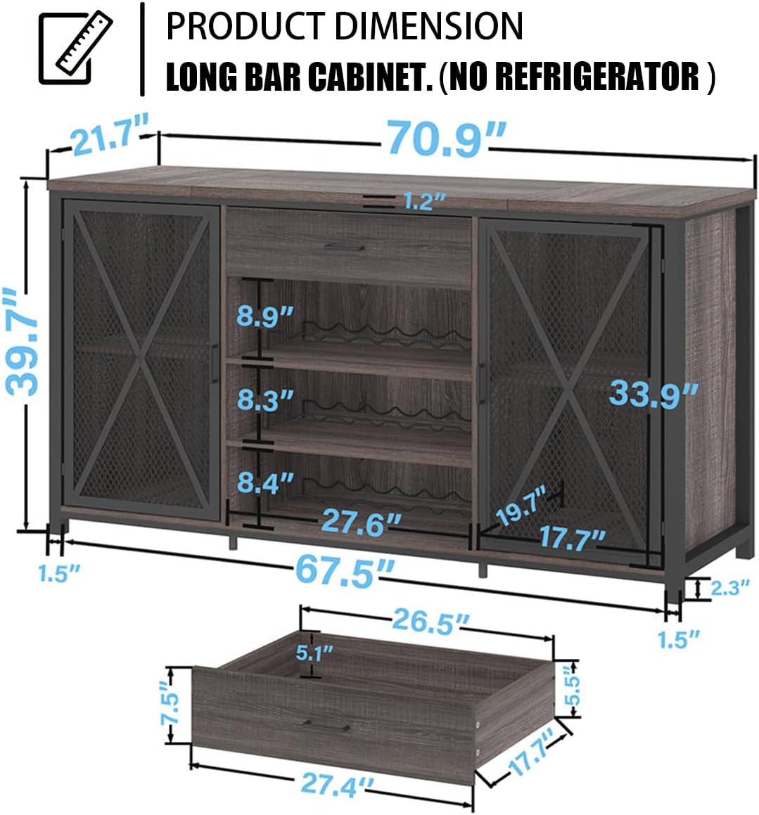 Gray Farmhouse Wine Bar Sideboard