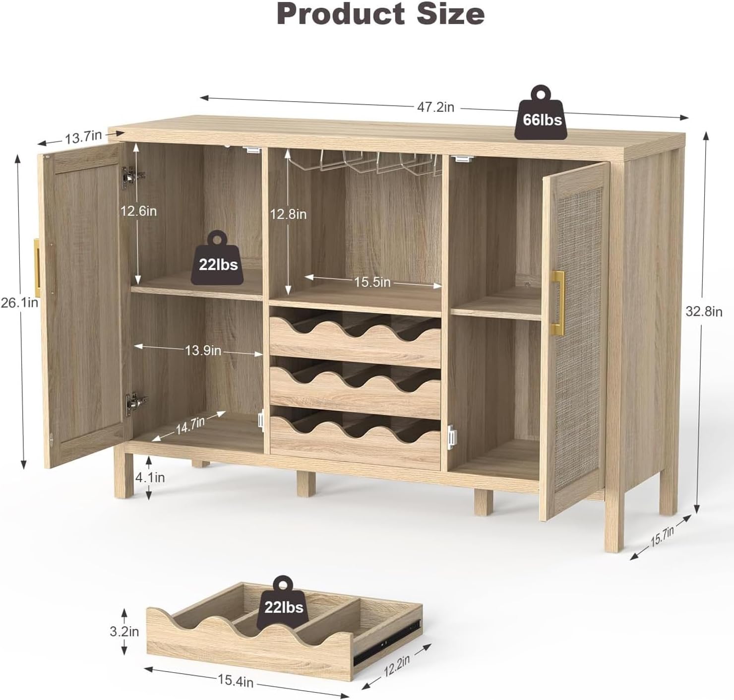 Rattan Oak Wine Bar Sideboard