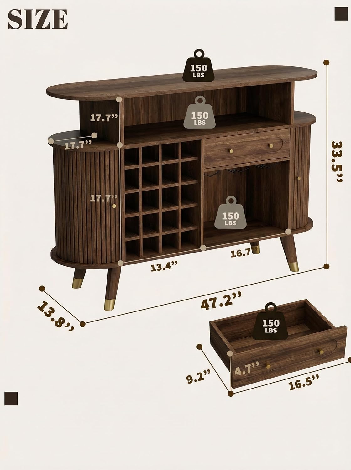 Walnut LED Wine Bar Sideboard