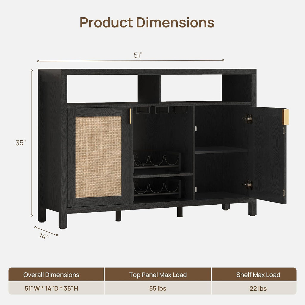 Black Oak Rattan Bar Sideboard