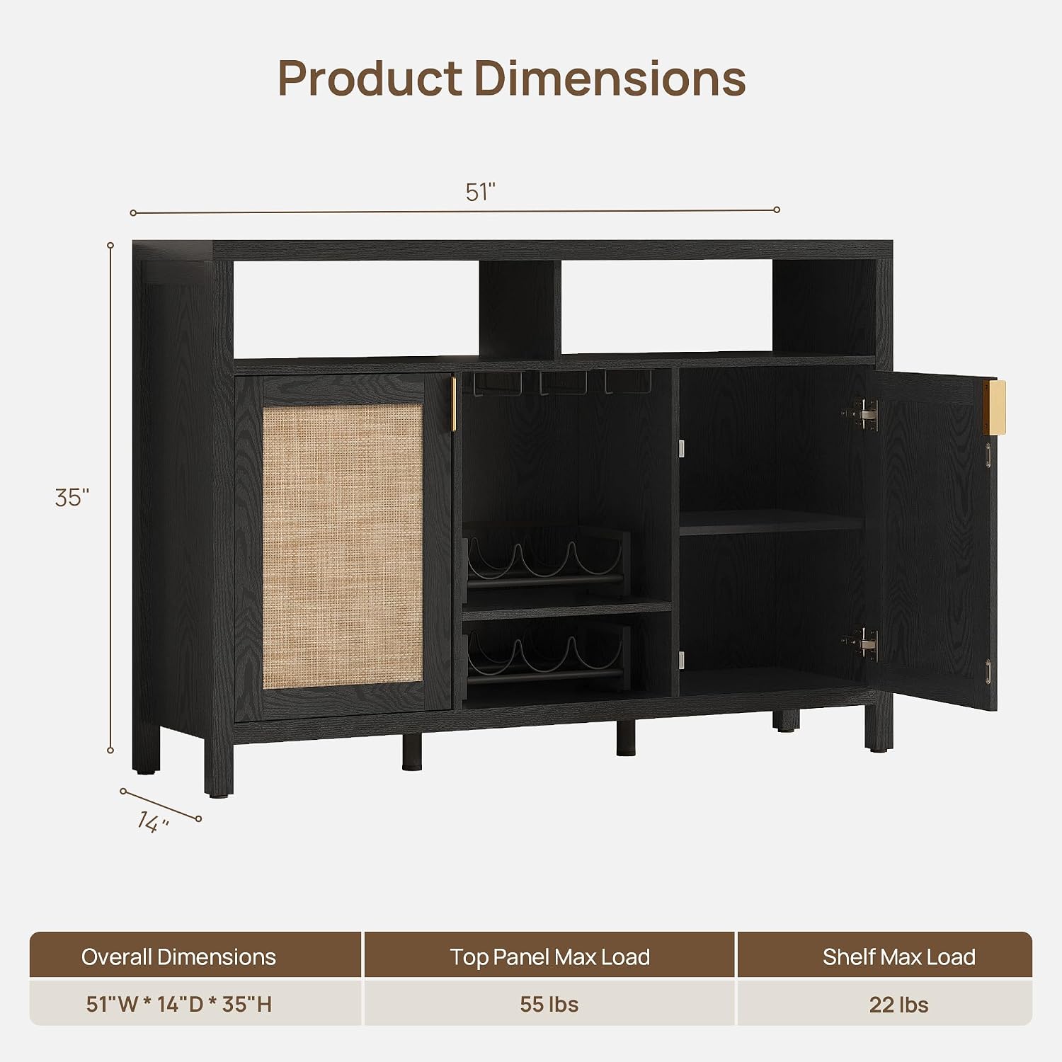 Black Oak Rattan Bar Sideboard