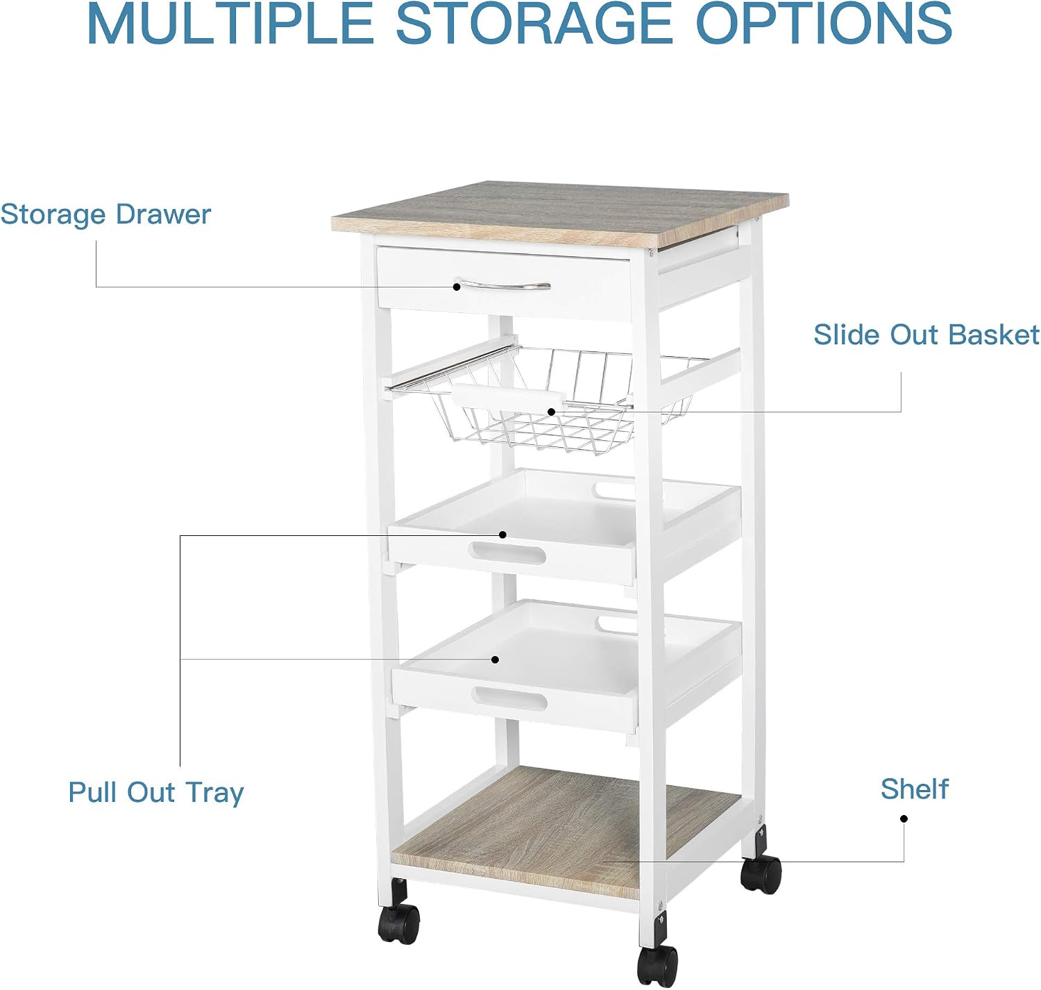 White Wood Mobile Kitchen Cart