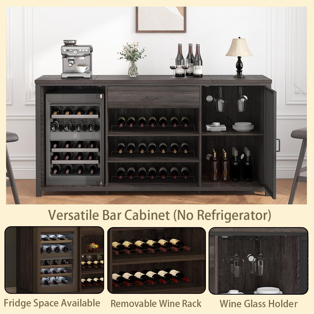 Gray Farmhouse Wine Bar Sideboard