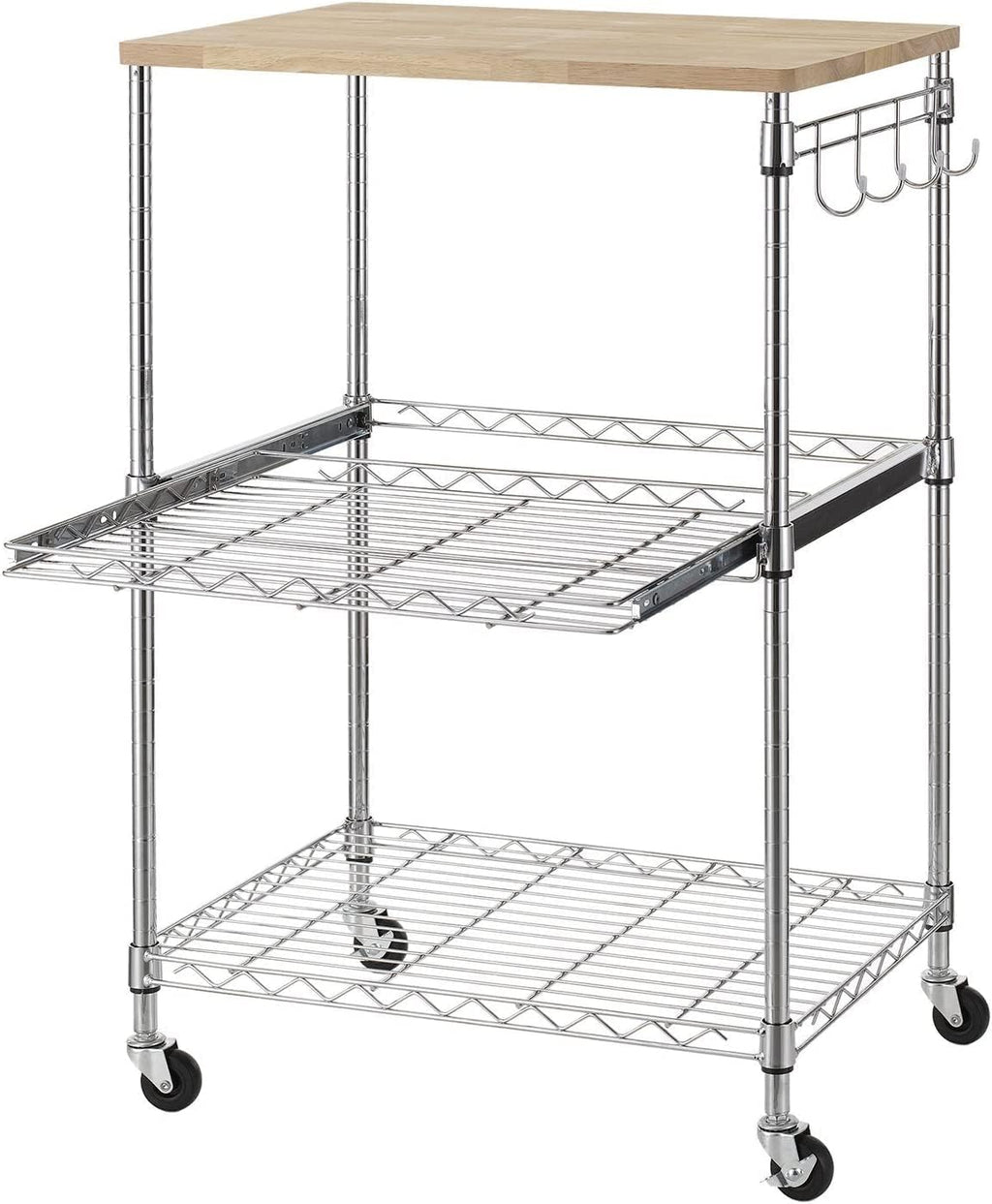 Chrome Oak Top Rolling Kitchen Cart