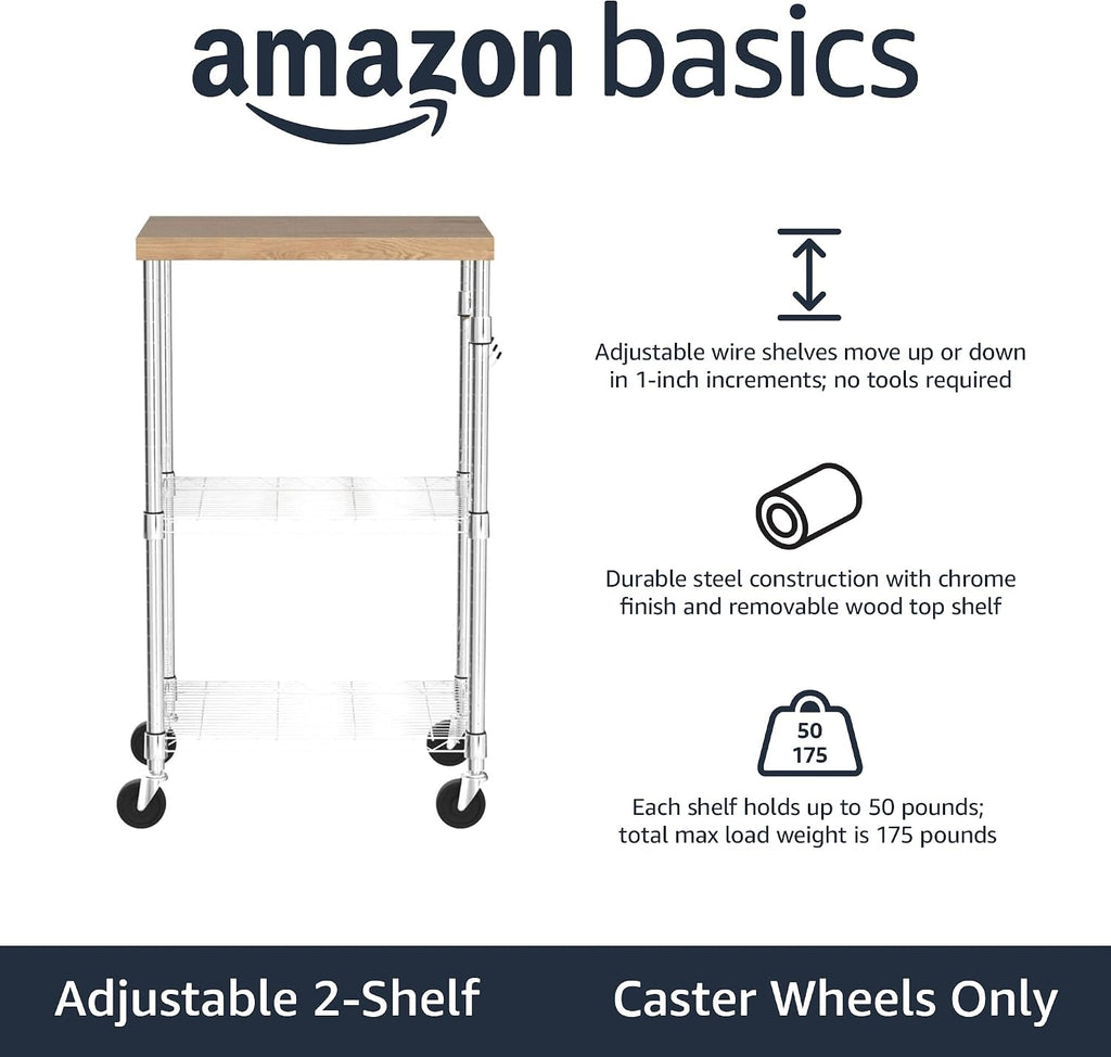 Chrome Wood Rolling Kitchen Cart