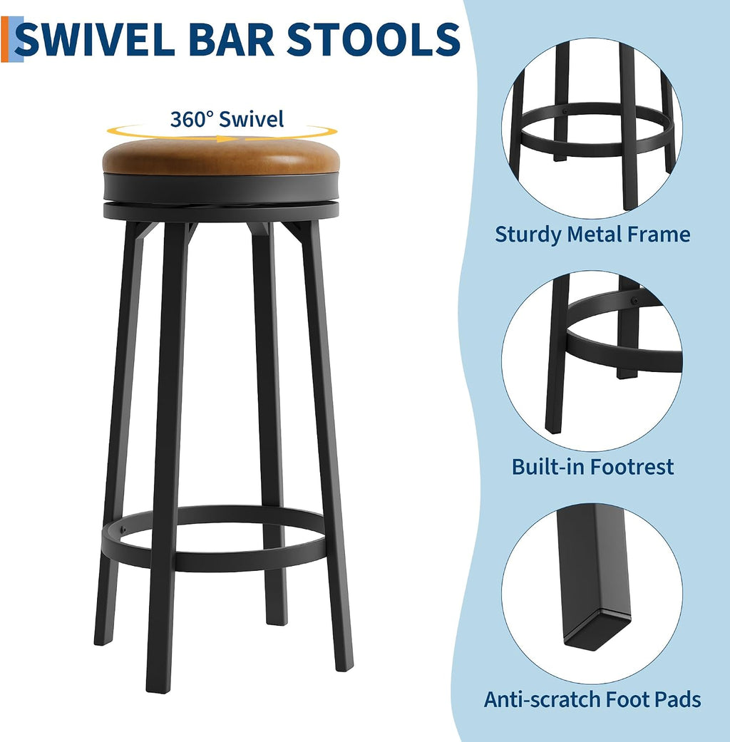 Brown Round Swivel Bar Stools
