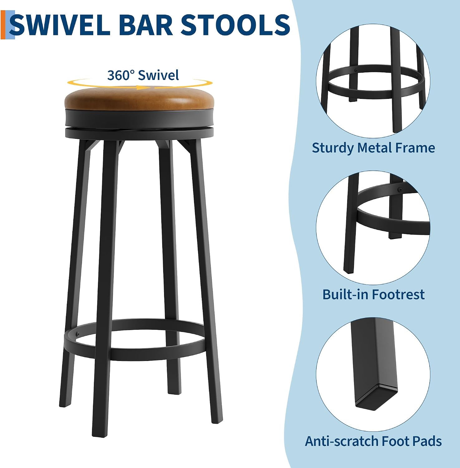 Brown Round Swivel Bar Stools