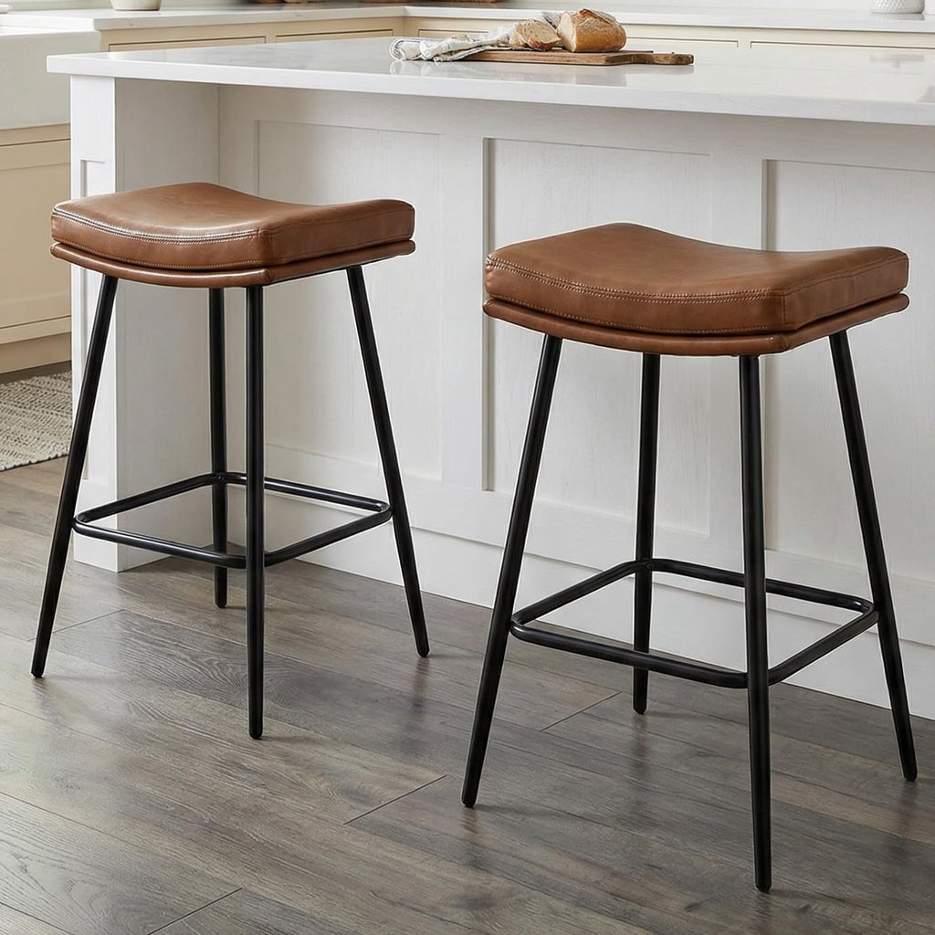 Brown Leather Saddle Counter Stools