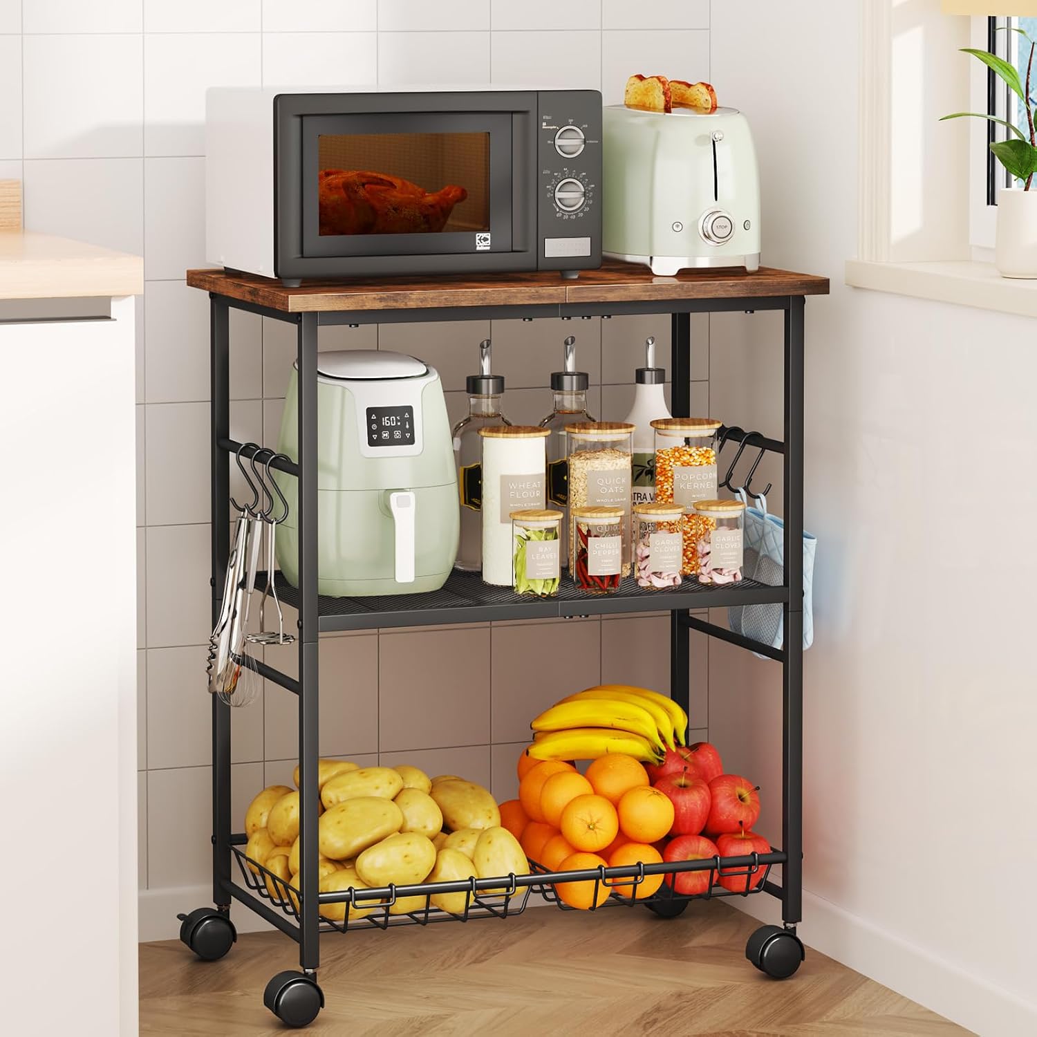 3-Tier Rolling Microwave Cart