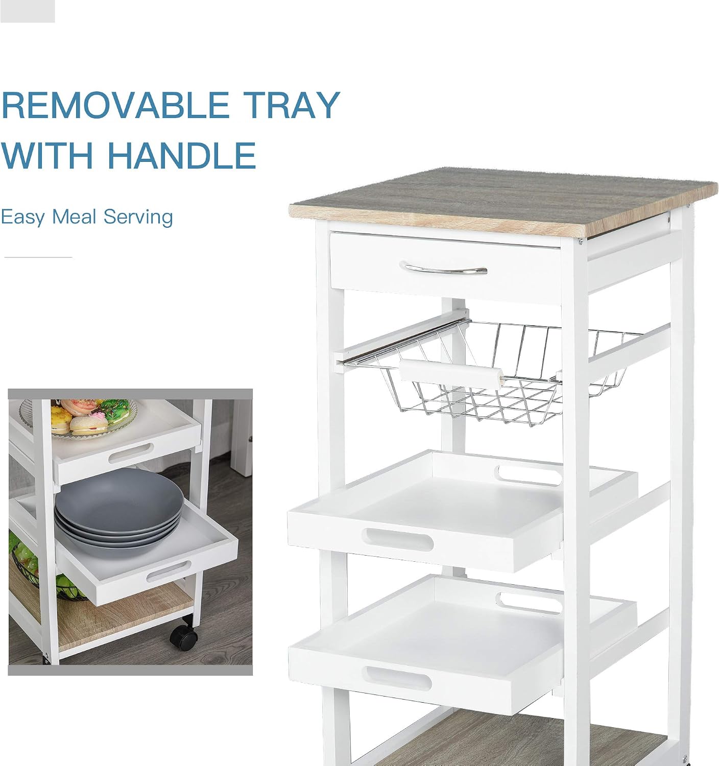 White Wood Mobile Kitchen Cart