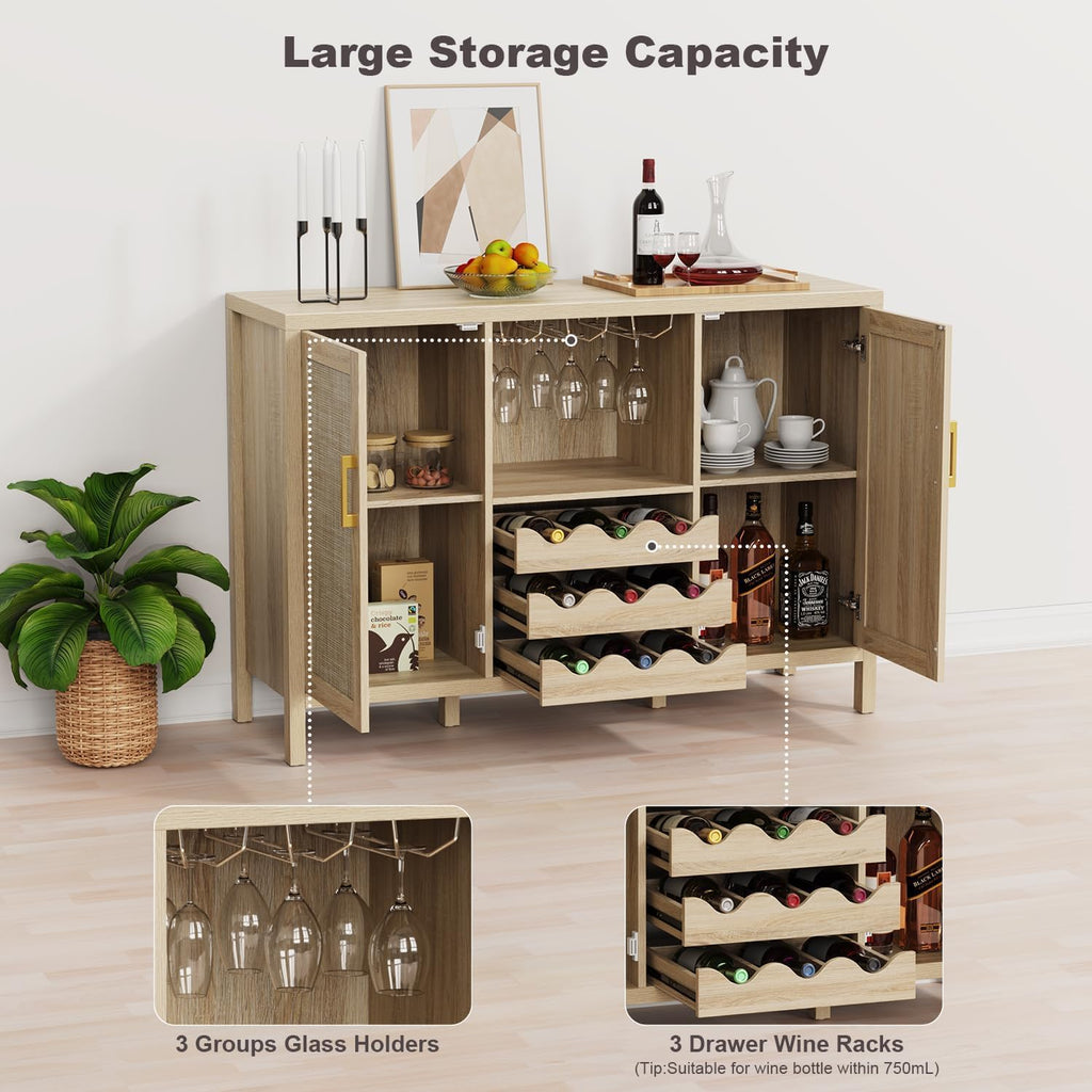 Rattan Oak Wine Bar Sideboard