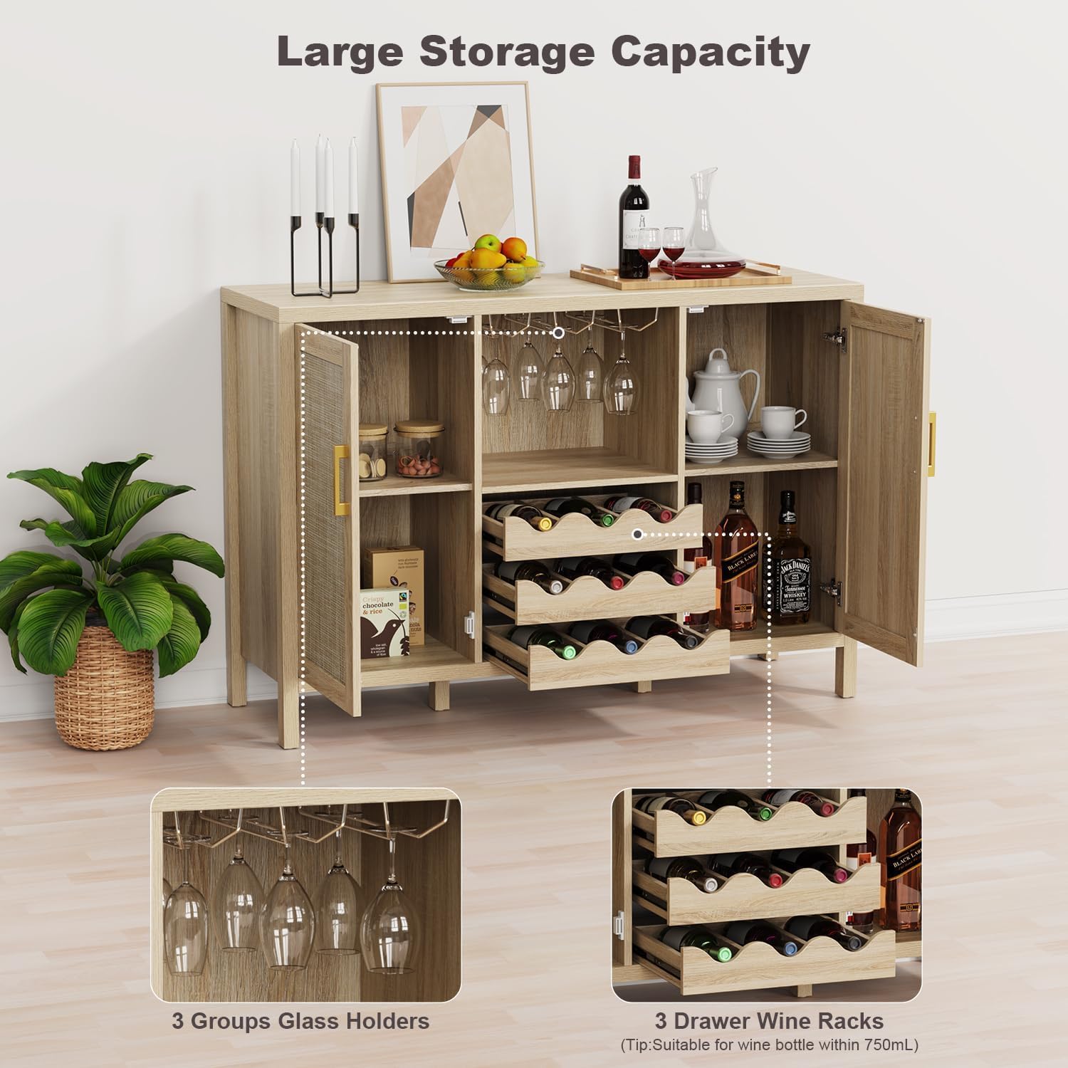 Rattan Oak Wine Bar Sideboard