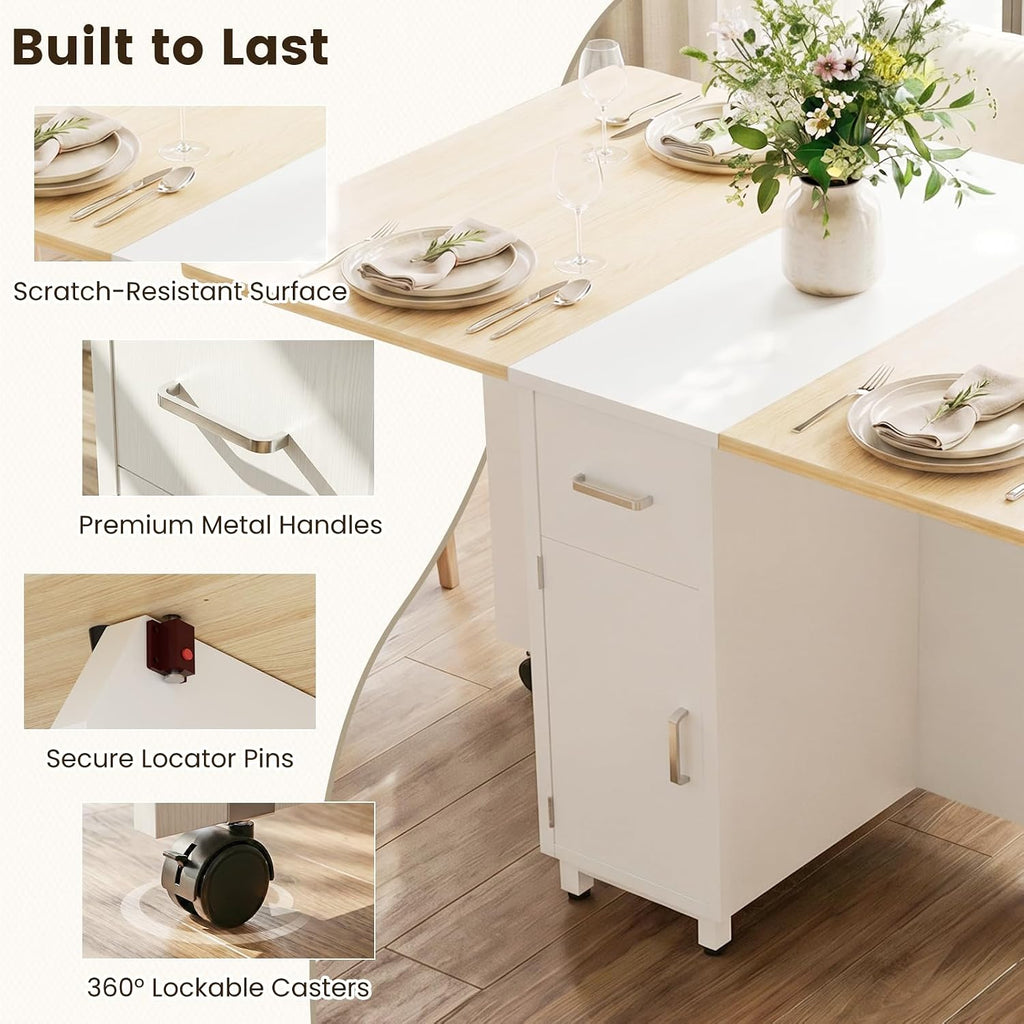 Natural Drop Leaf Dining Table With Wheels Storage