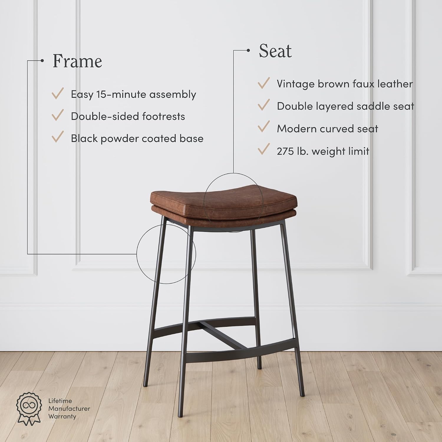 Brown Saddle Counter Bar Stool