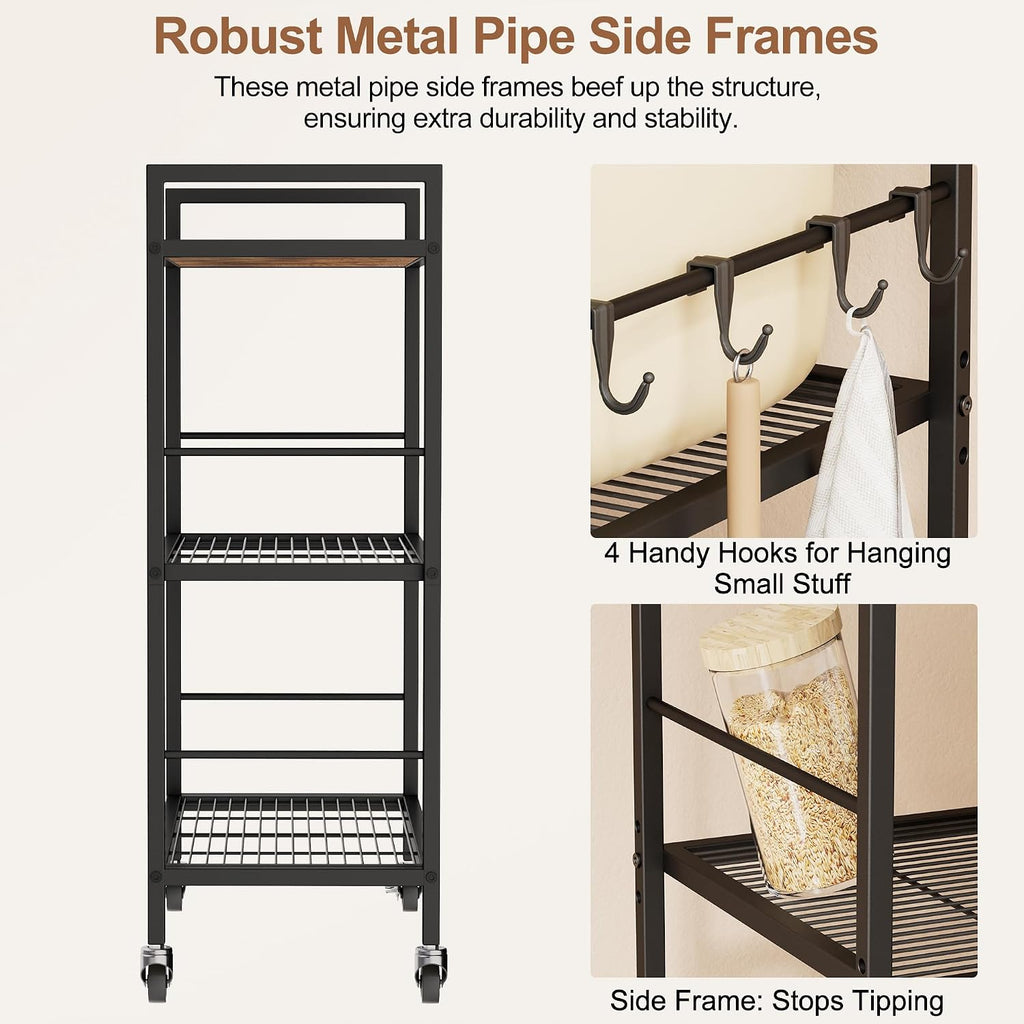 3-Tier Adjustable Rolling Kitchen Cart