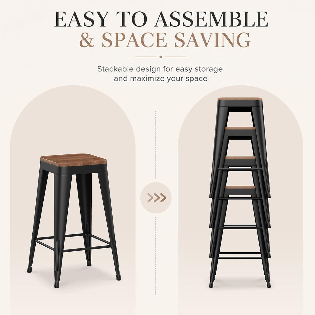 Black Wood Stackable Counter Stools