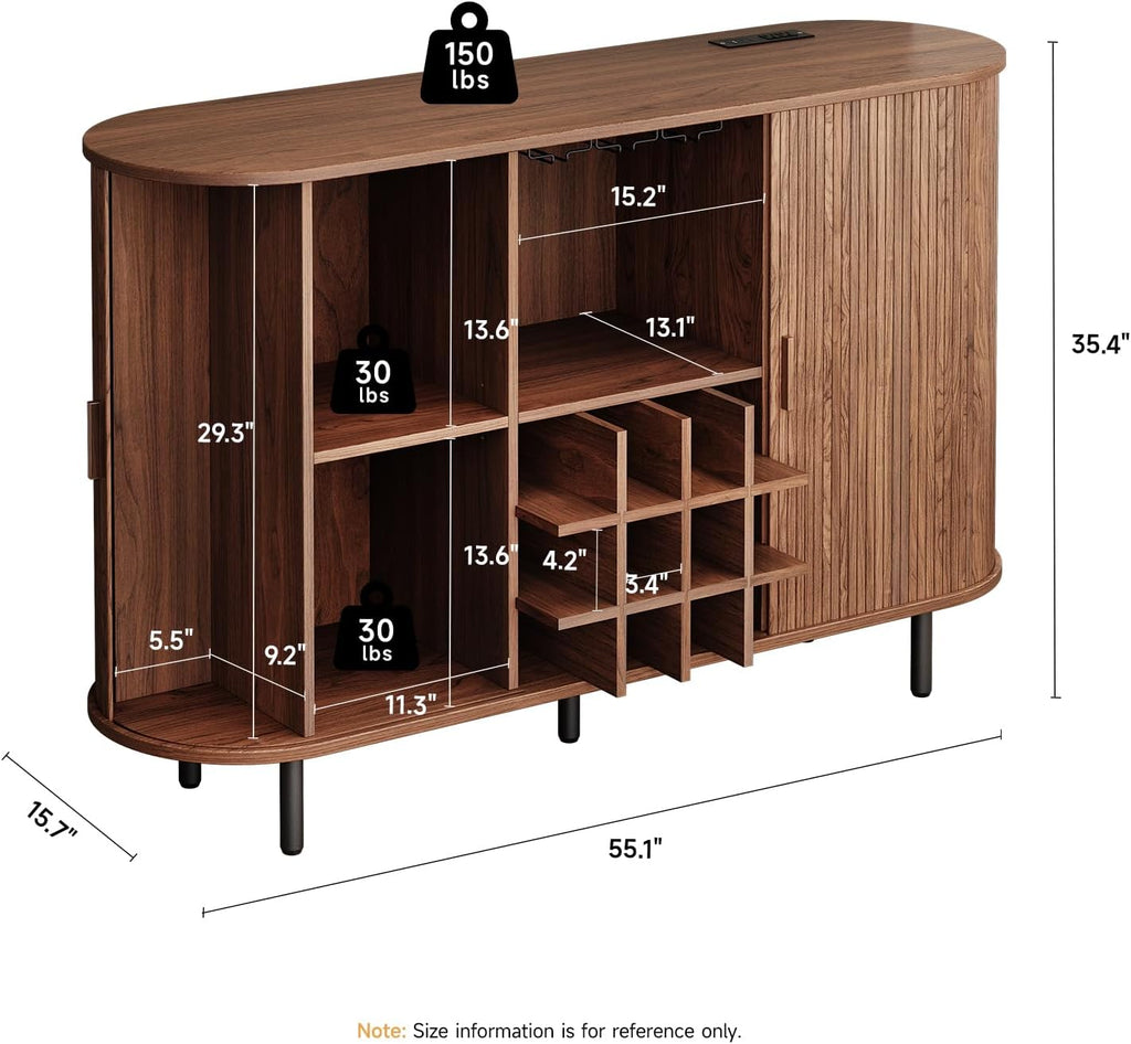 Walnut Fluted LED Wine Sideboard