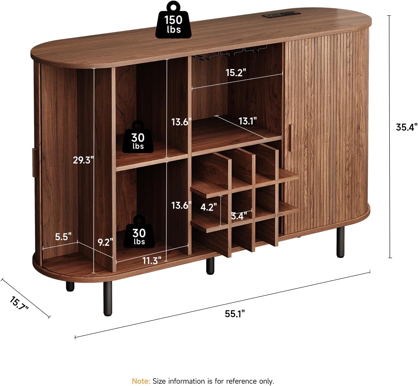 Walnut Fluted LED Wine Sideboard