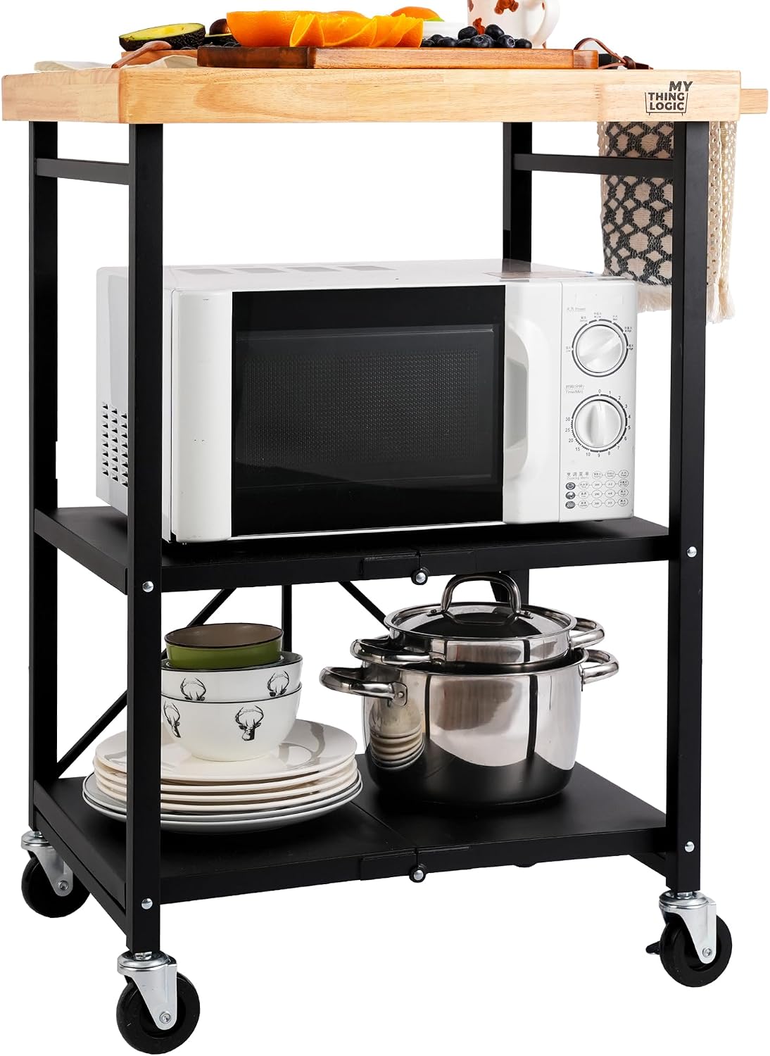 Foldable 3-Tier Kitchen Rolling Cart