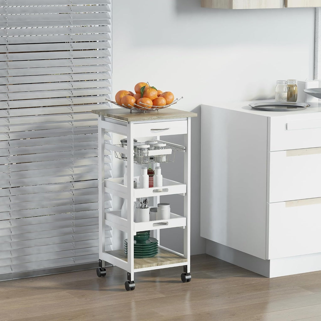 White Wood Mobile Kitchen Cart