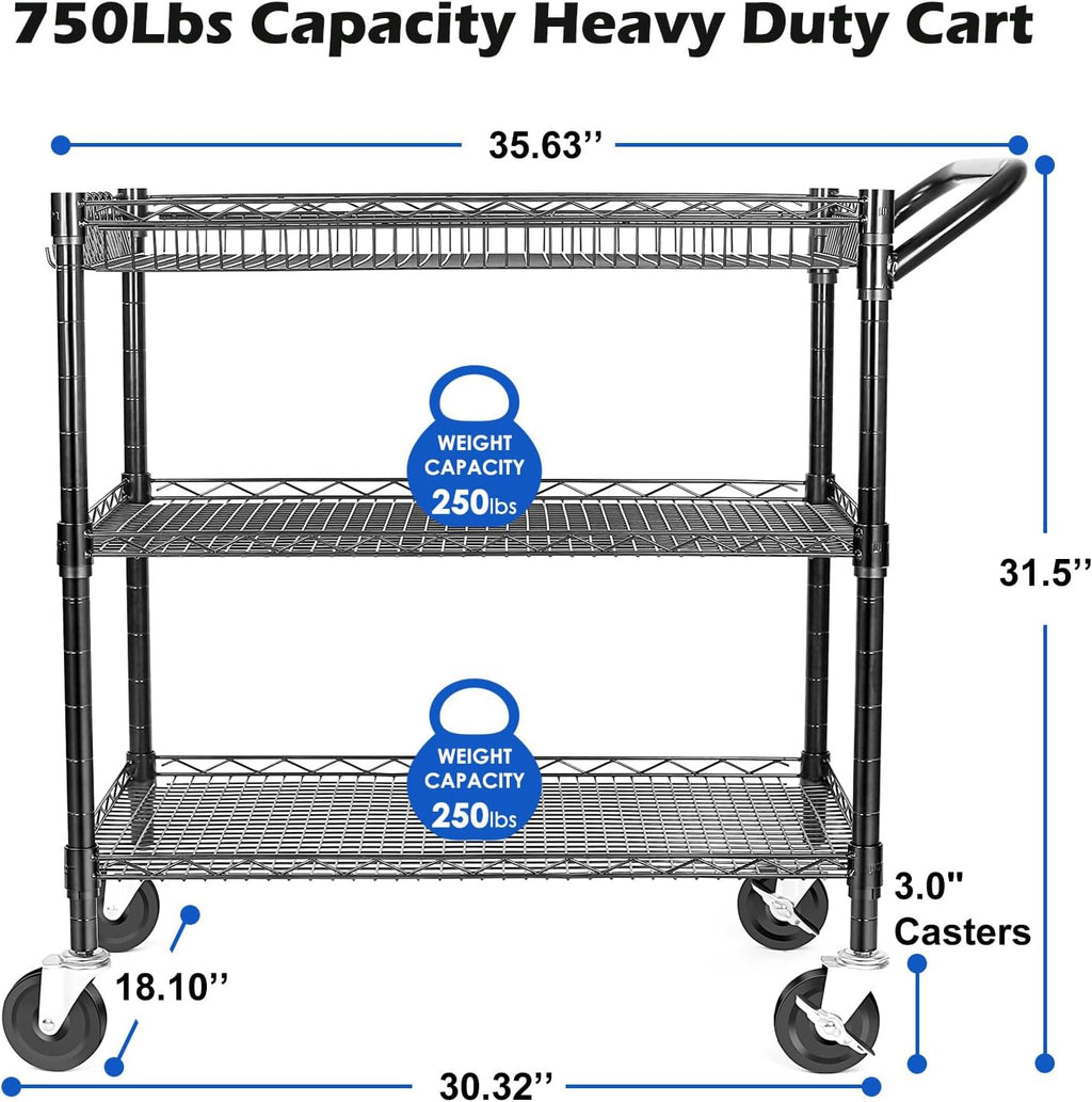 3-Tier Metal Rolling Utility Cart