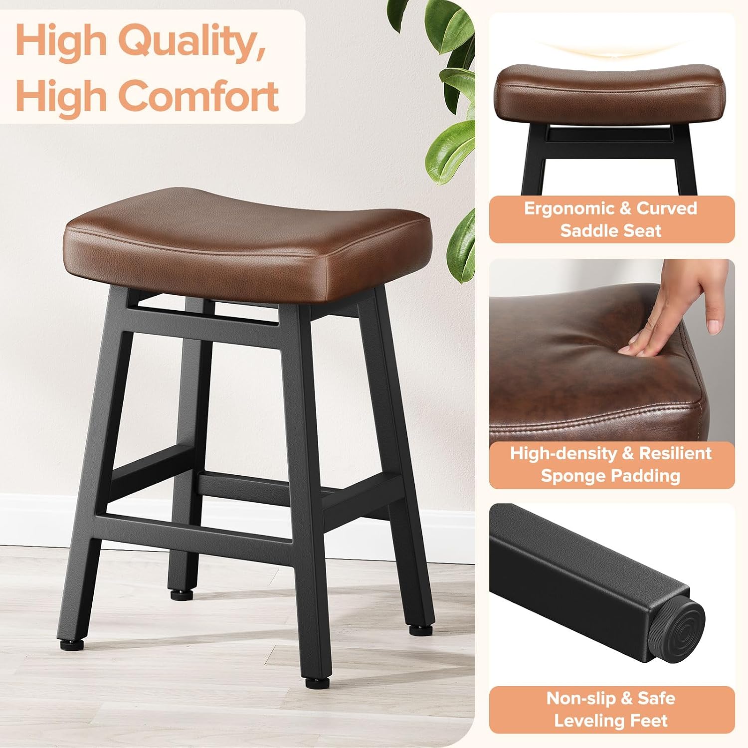 Leather Saddle Counter Bar Stools