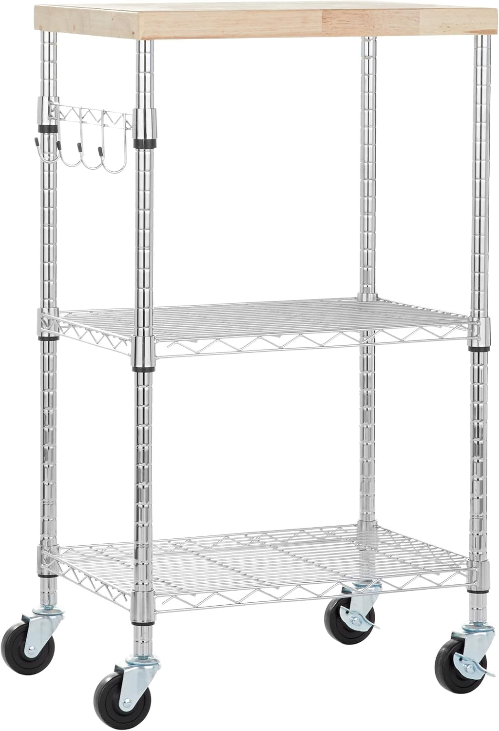 Chrome Wood Rolling Kitchen Cart