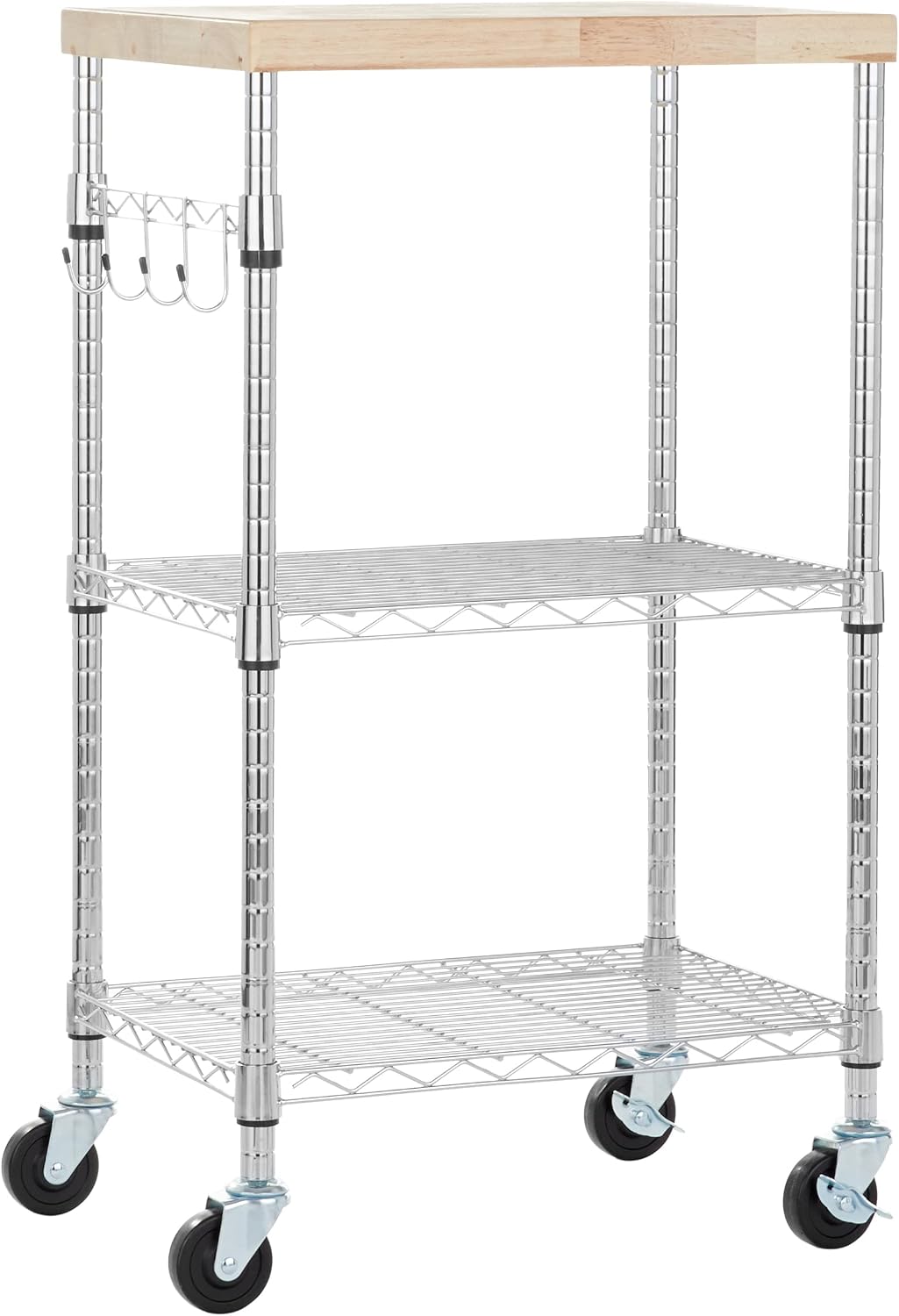Chrome Wood Rolling Kitchen Cart