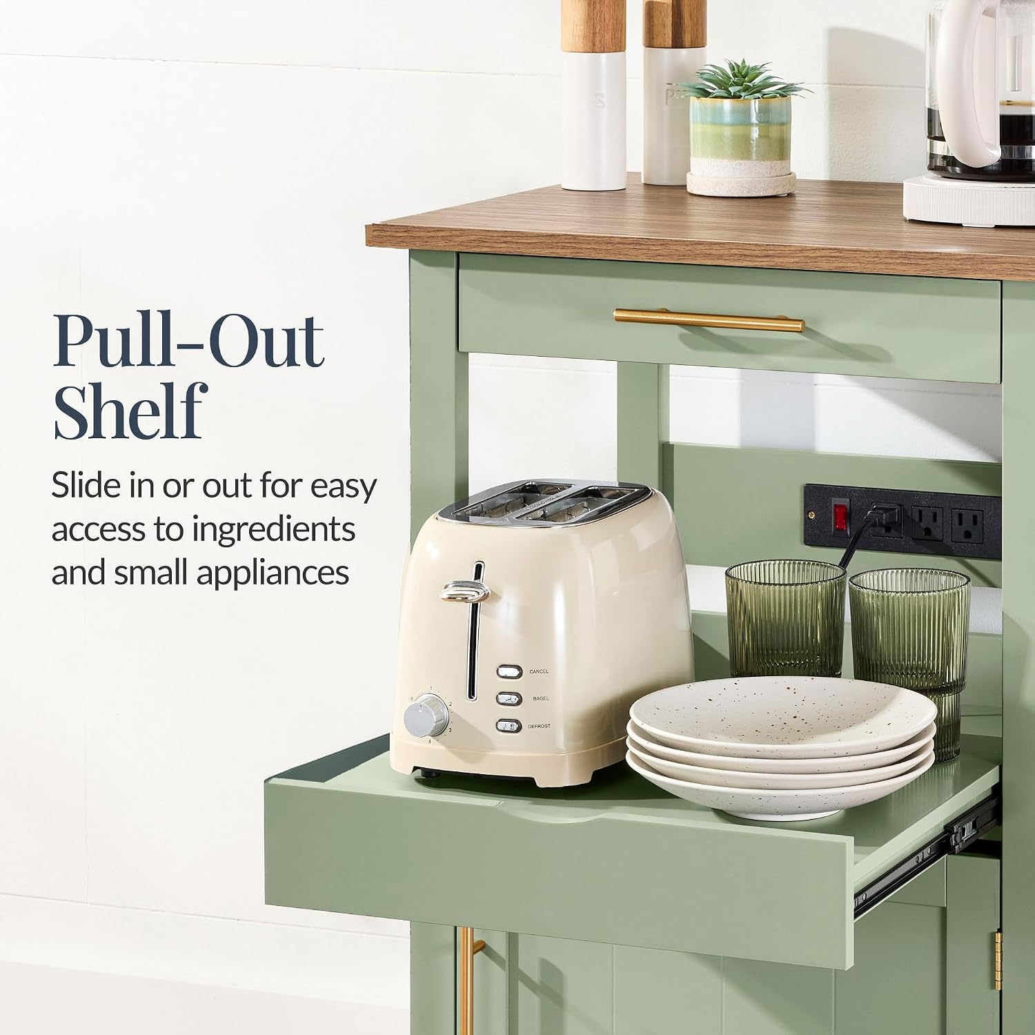 Green Rolling Kitchen Island Cart