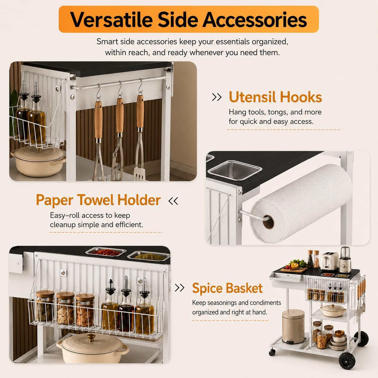 Black Rolling Kitchen Storage Cart