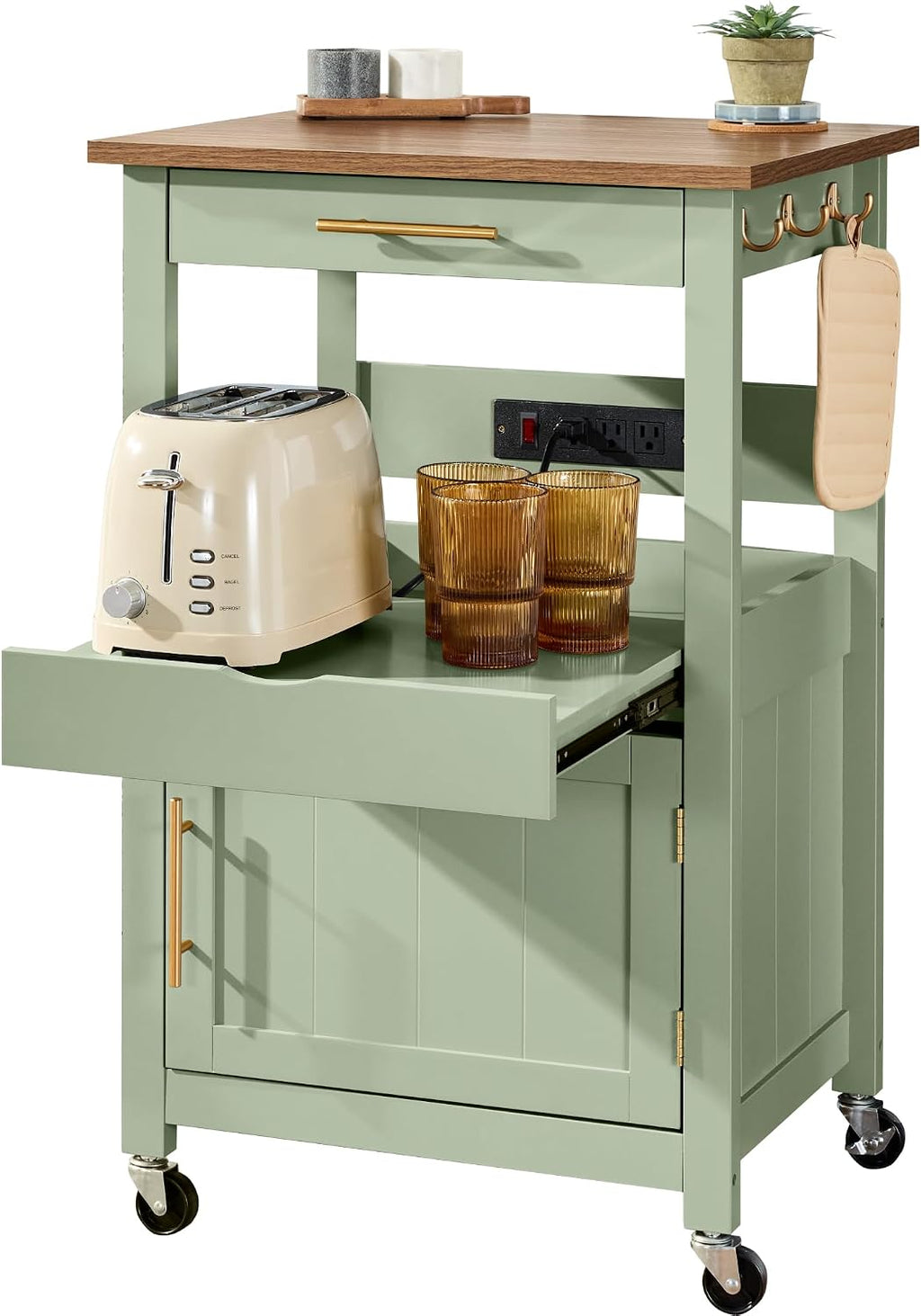Green Rolling Kitchen Island Cart