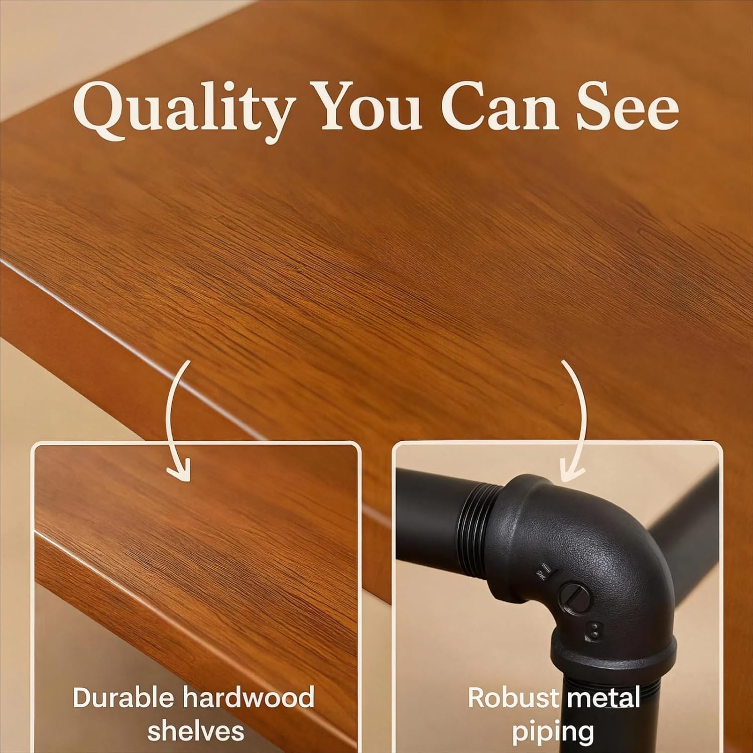 2-Tier Pipe Wood Bar Cart
