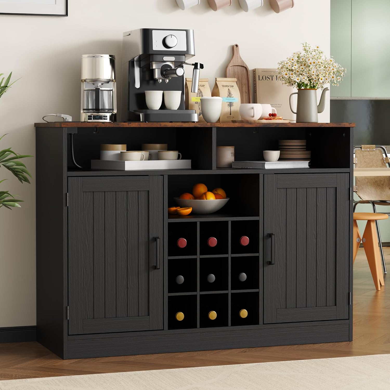 Antique Black Wine Storage Sideboard