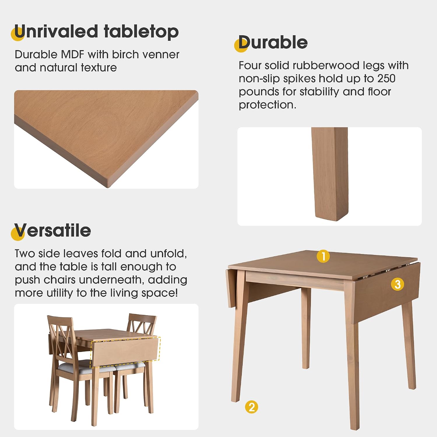 Natural Drop Leaf Folding Dining Table