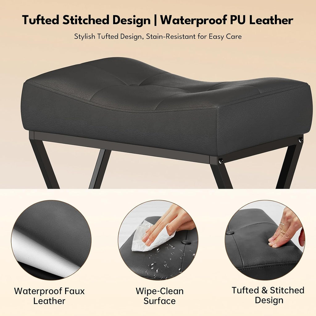 Grey Leather Saddle Counter Stools