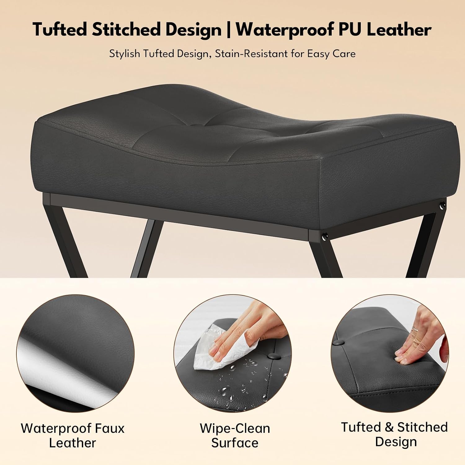 Grey Leather Saddle Counter Stools