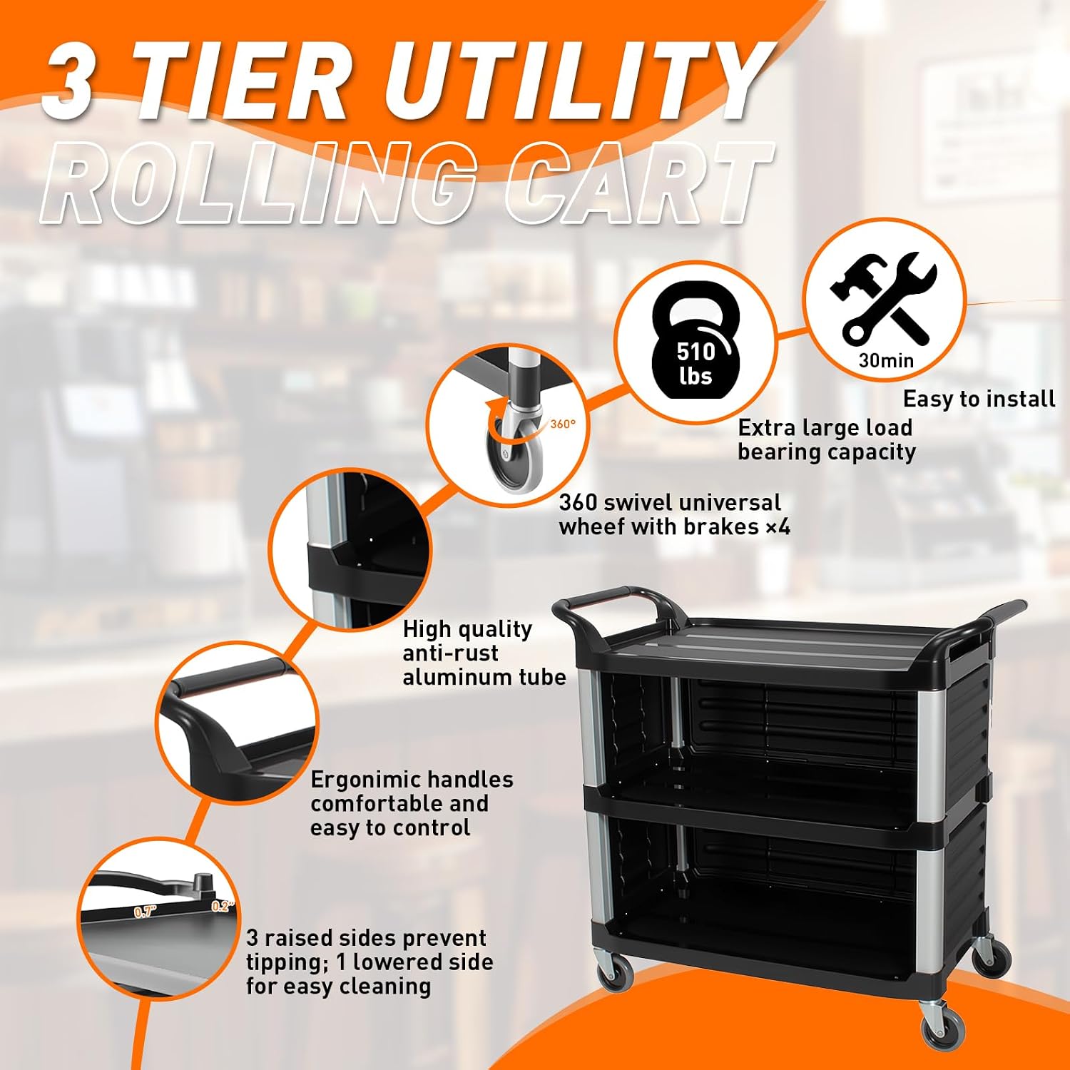 3-Tier Metal Rolling Utility Cart
