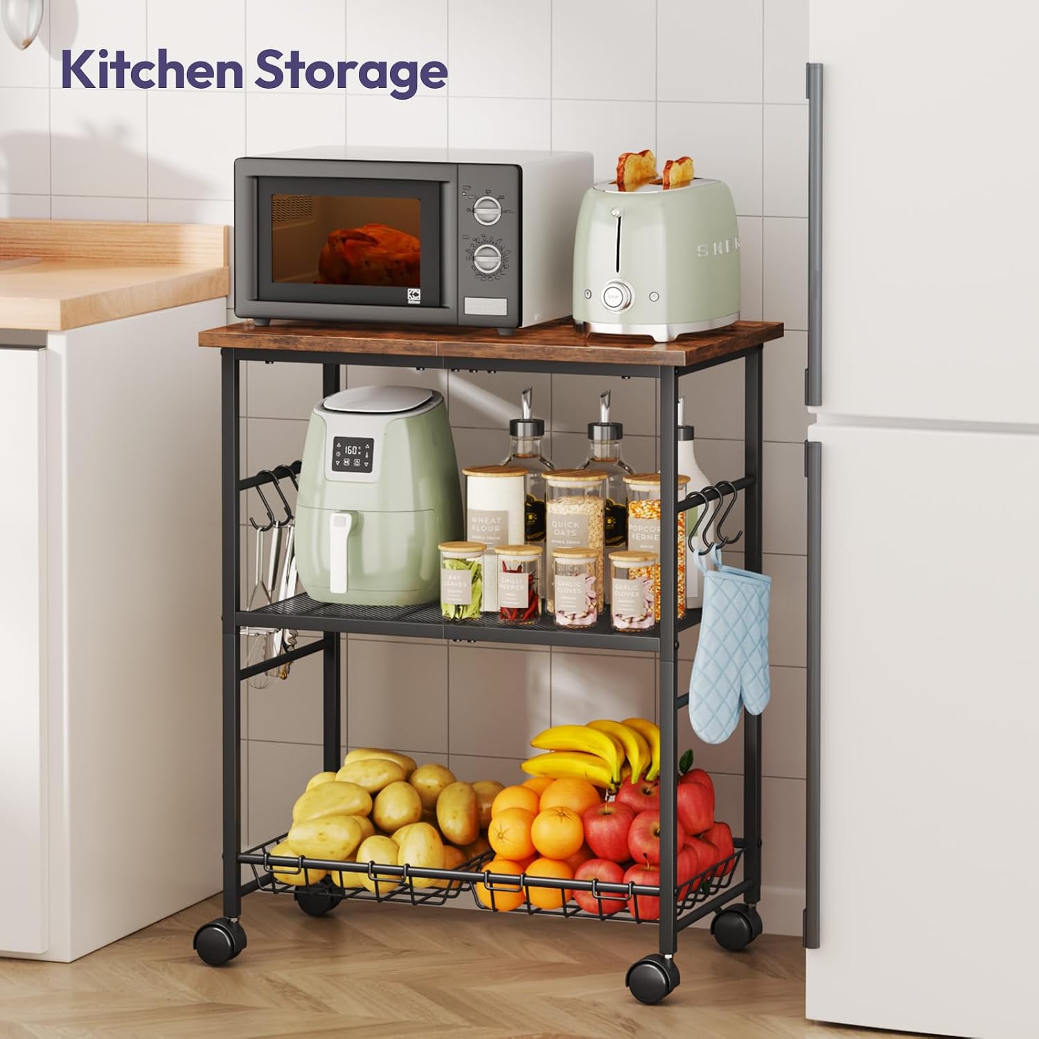 3-Tier Rolling Microwave Cart