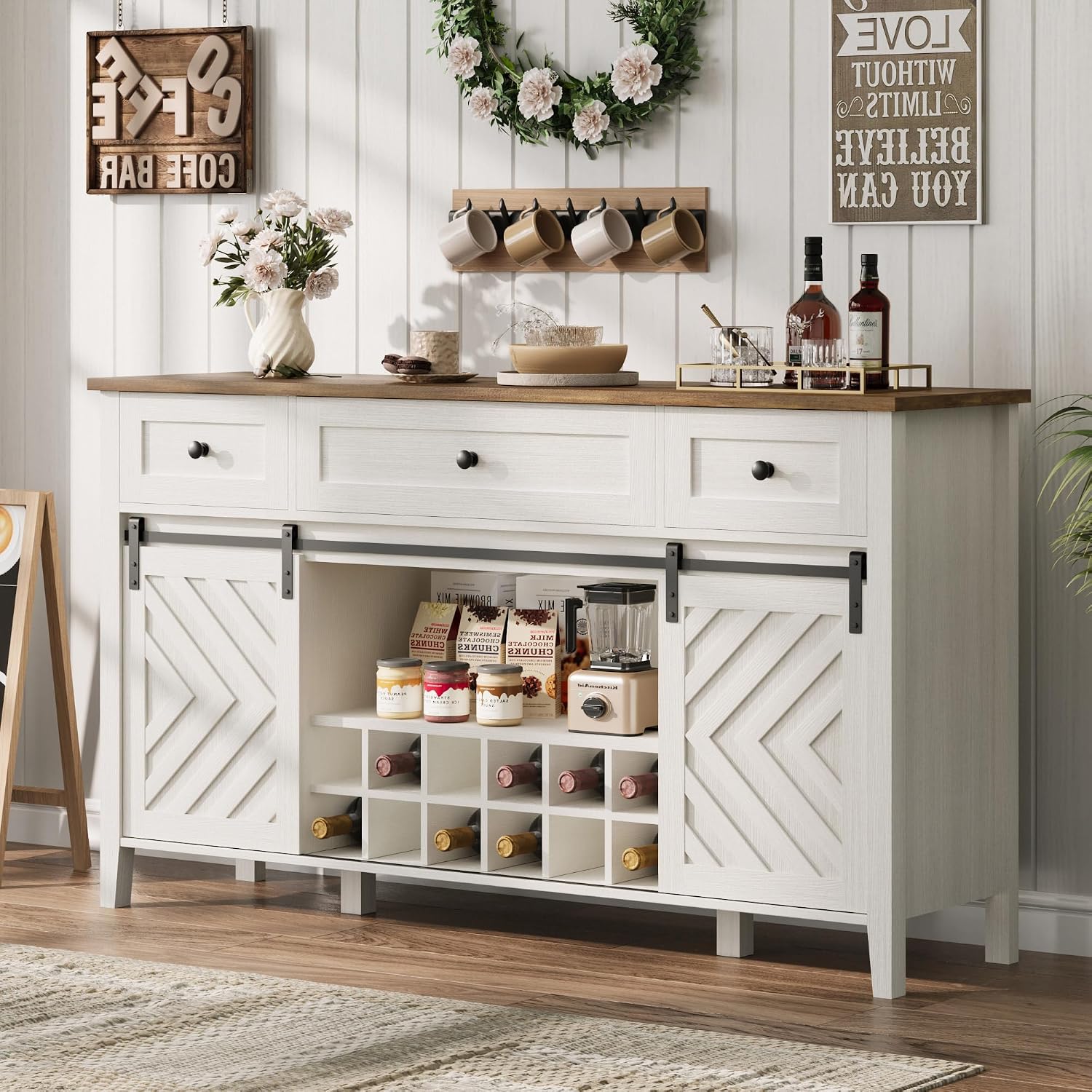 White Barn Door Farmhouse Sideboard