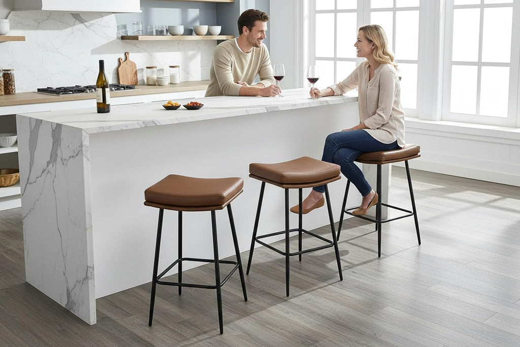 Brown Leather Saddle Counter Stools
