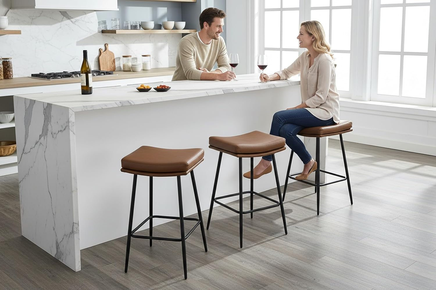 Brown Leather Saddle Counter Stools