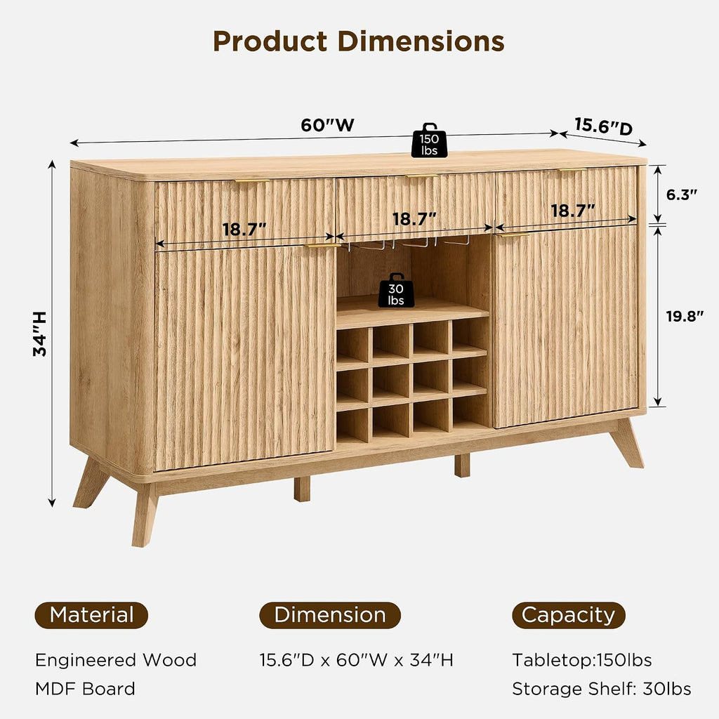 Oak Fluted Wine Bar Sideboard