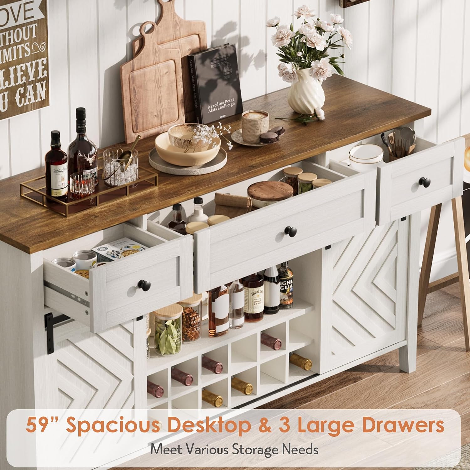 White Barn Door Farmhouse Sideboard