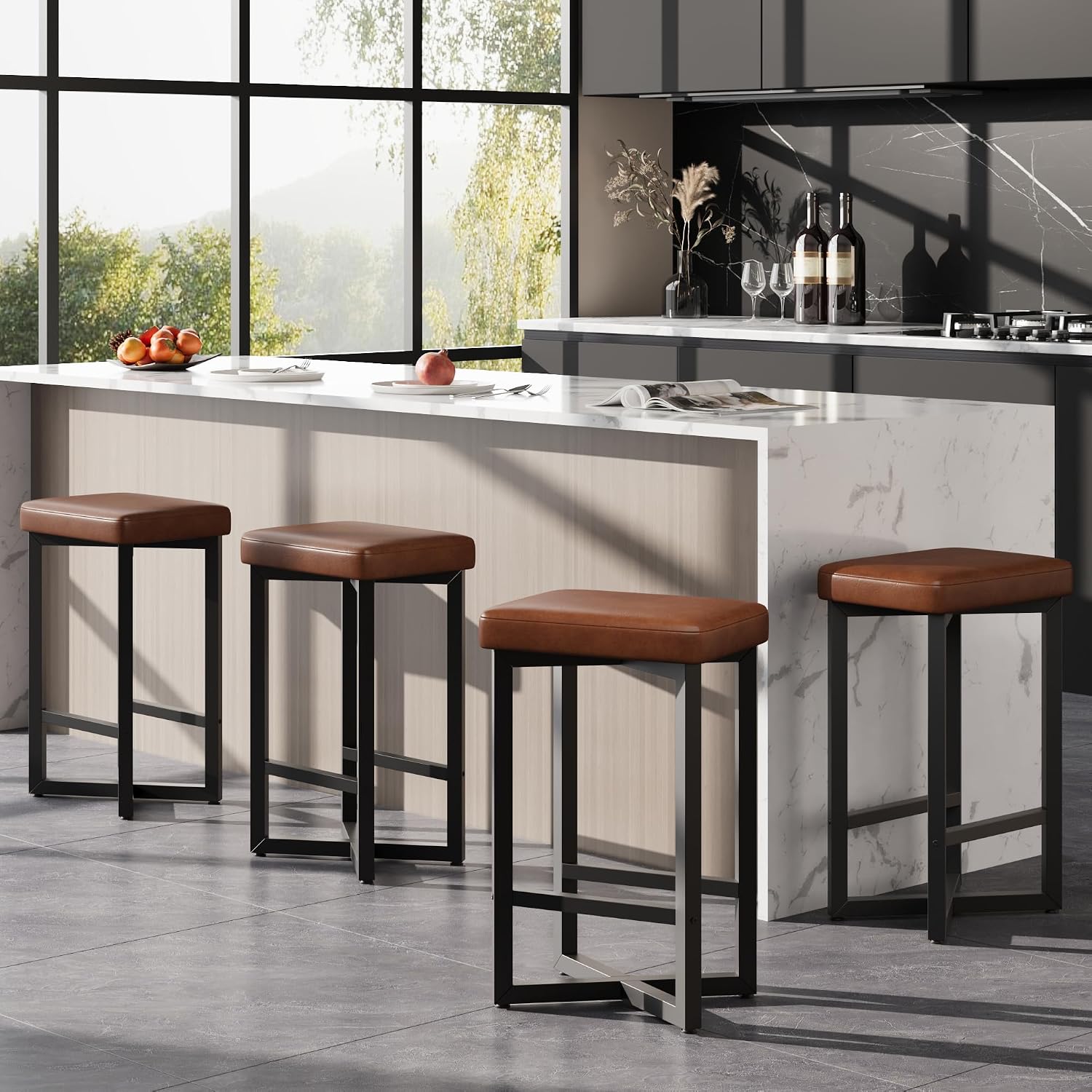Brown X Frame Counter Bar Stools